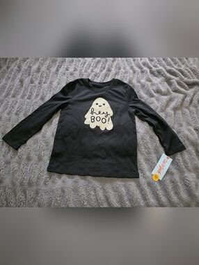 Cat & Jack Black Long-Sleeve Tee with Cream Ghost Graphic